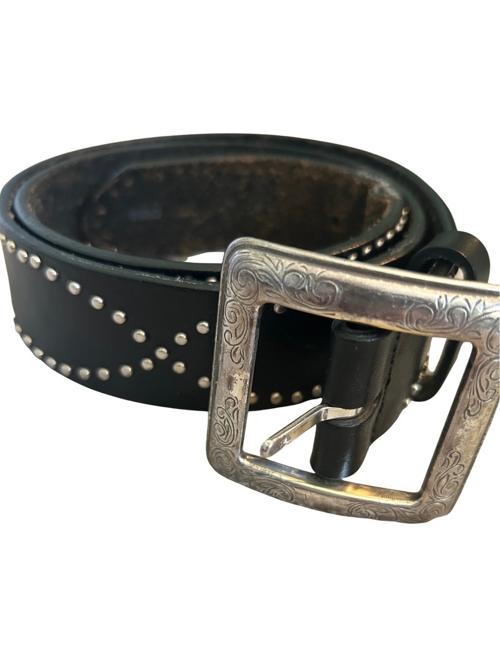 Brighton Vintage Black Leather Studded Belt - Western Boho Rocker - Size Large